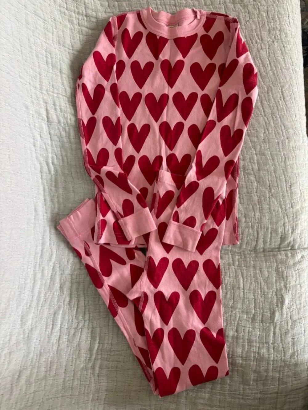 Hanna Andersson Long John Pajama Set Hearts on Hearts, Size 10